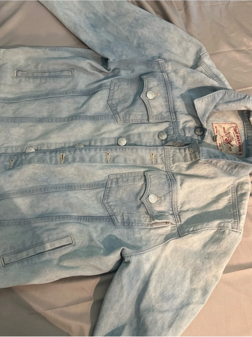Y2K True Religion Mens Jesse Single Needle Denim Jacket L 108073 Light Wash Jean